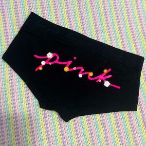 New PINK Victoria's Secret Black Floral Print Cotton Boy Shorts Panties Size M !